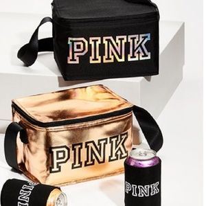 PINK black silver cooler and coozie